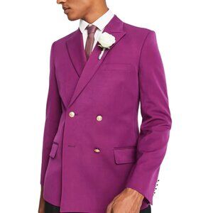 ASOS Skinny Blazer Plum Purple Floral Lined Gold Buttons Size 36R
